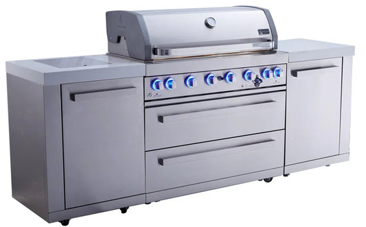 "Ultimate Stainless Steel Outdoor Kitchen BBQ Island with 6 Burners"