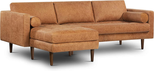 Luxurious Napa Leather Left-Facing Sectional Sofa in Cognac Tan