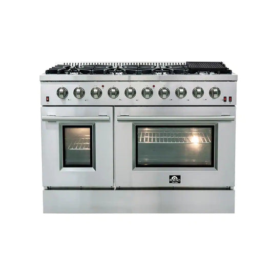 "Professional Stainless Steel Double Oven Gas Range with 8 Italian Burners"