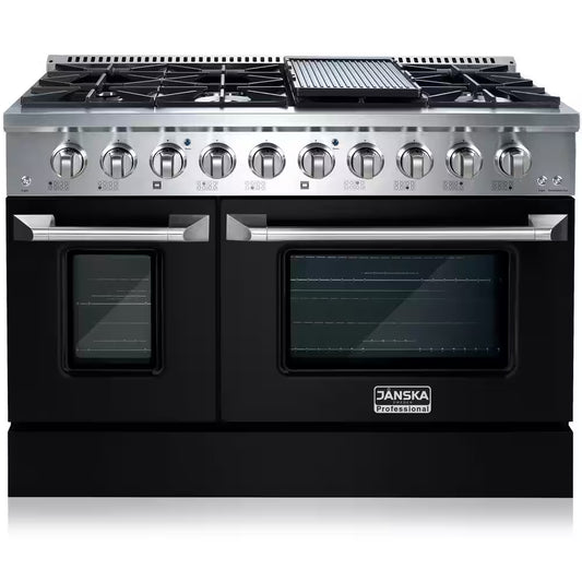 Luxury 48 In. Gas Range with Double Oven and Griddle