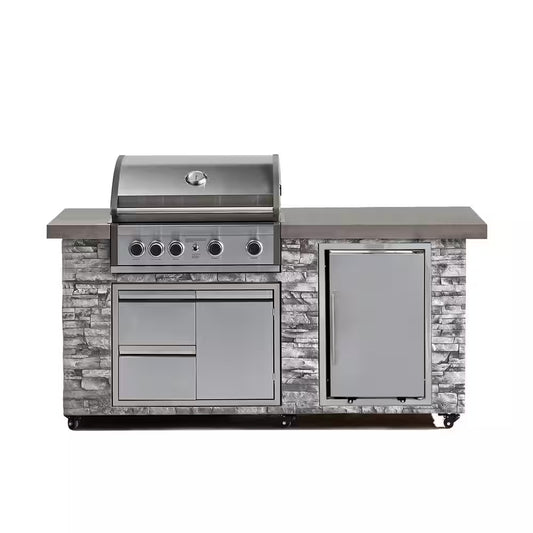 "Pro Elite European Ledge Gas Grill Island: 78-Inch 5-Burner in Stylish Gray"