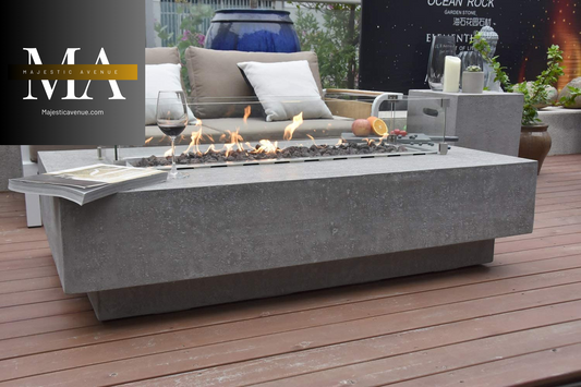 "Stylish Grey Outdoor Fire Table: Hampton Fire Pit Table 56 X 32 Inch"